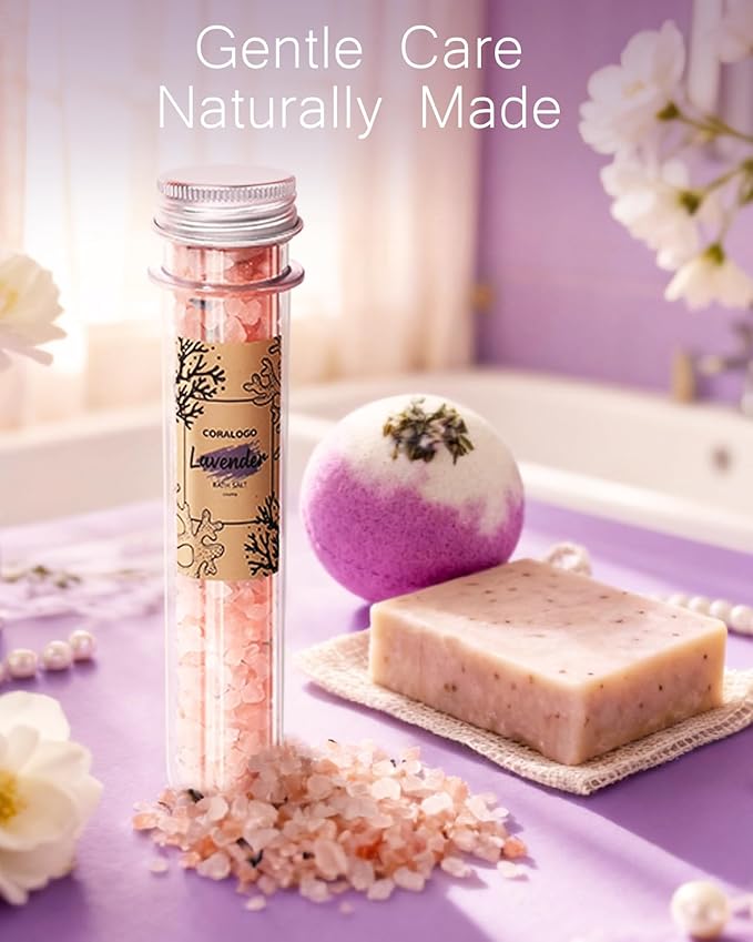 Coralogo Lavender Spa Gift Baskets - Natural Pampering Spa Set, Self-Care Beauty Gift Basket, Wellness Bath & Body Works, Unique Gifts for Birthday, Valentines Day, Mothers Day for Mom, Wife, Her