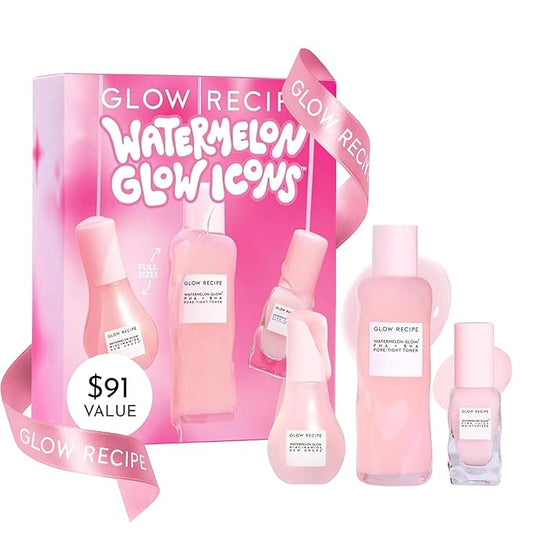 Glow Recipe Watermelon Glow Icons Skin Care Gift Set - Niacinamide Dew Drops Face Serum (40ml) + PHA + BHA Pore Minimizing Toner with Hyaluronic Acid (150ml) + Pink Juice Facial Moisturizer (25ml)