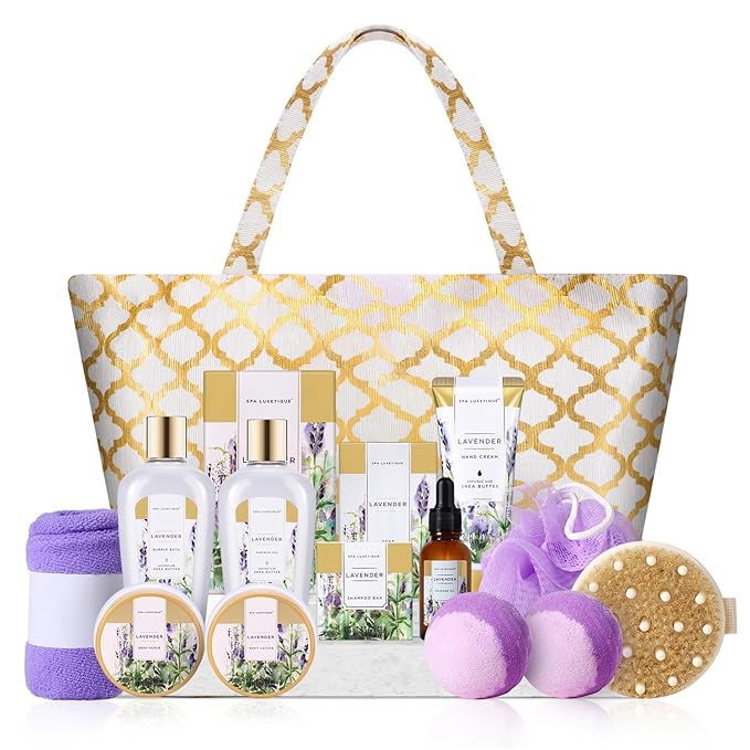 Spa Luxetique Gift Baskets for Women - 15PCS Lavender Bath and Body Sets, Including Shower Gel, Bubble Bath, Skin Care Sets for Her, Anniversary Christmas Gifts for Women, Wife, Girlfriend, Mom