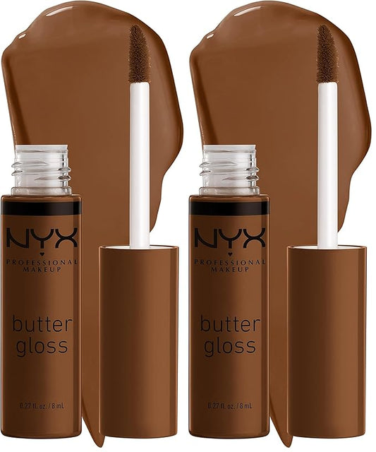 NYX PROFESSIONAL MAKEUP Butter Gloss Brown Sugar, Non-Sticky Lip Gloss - Caramelt (Medium Brown) (Pack of 2)