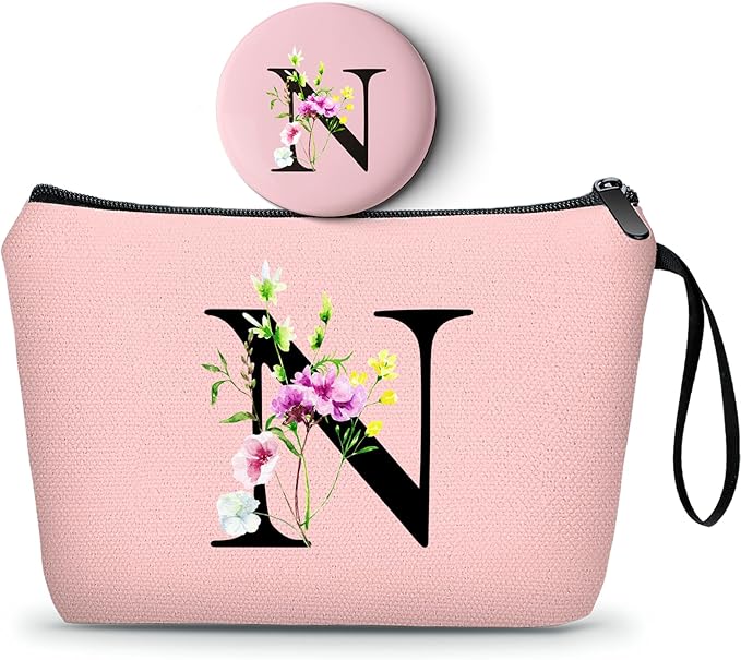 Appreciation Initial Monogram Gifts for Sisters from Sister Employees Team Bride Womens Unique Mom Personalized Makeup Cosmetic Bag with Mirror Mothers Day Christmas Graduation N