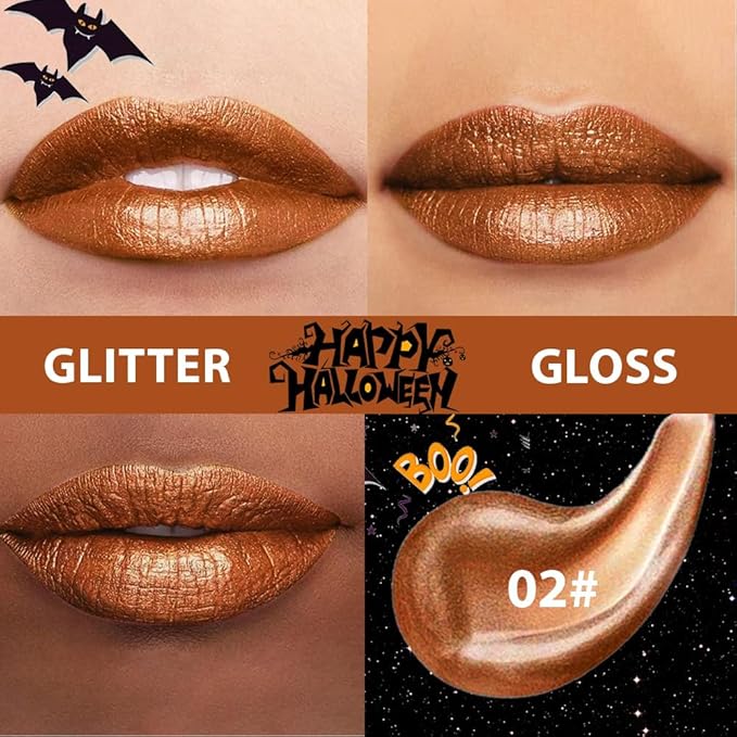 Golden Brown Metallic Lipstick for Women,Glitter Sparkling Liquid Lipstick,Long Lasting Waterproof Lightweight Comfortable Non-Drying Bold Dark Lip Gloss for Gothic Stage Makeup,Vegan