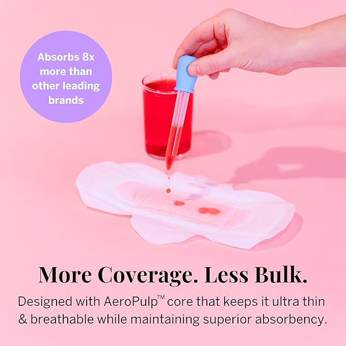 Pixie Organic Cotton Pads for Women - Ultra Thin with Wings, Leak-Proof & Moisture-Wicking - Compostable, Unscented Menstrual Pads - Regular Absorbency - 48 Count