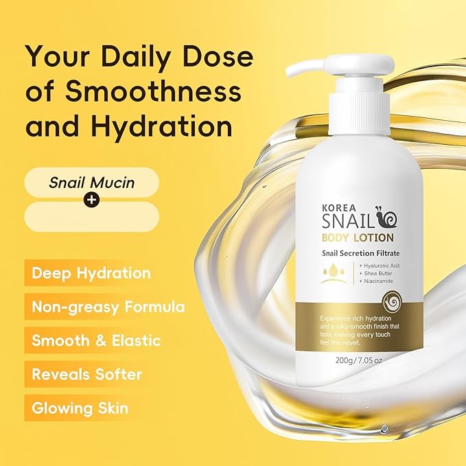 Snail Mucin Moisturizer - Body Lotion for Dry Skin, Smoother Skin, 24hr Moisture, Anti Age Firming Wrinkle Reduction Repair Snail Mucin Body Cream, Face Lotion & Skin Tightening Body Moisturizers