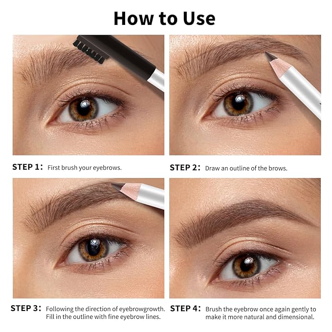 Boobeen 12 Packs Eyebrow Pencils with Soft Brush 2-in-1 Natural Waterproof Eyebrow Pen Long-lasting Brows Makeup, Dark Brown Eye Brow Pencil Set Eye Brow Liners