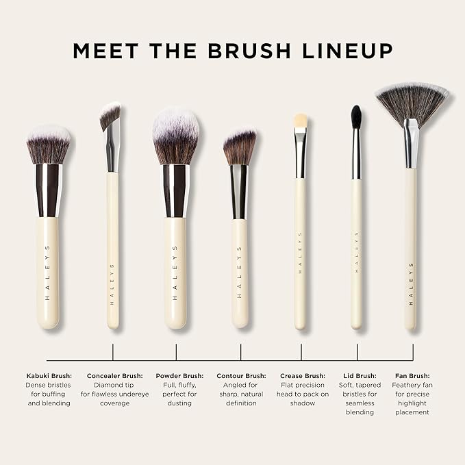 HALEYS Fan Brush VEGAN+CRUELTY-FREE, Sustainable Wood, Vegan Bristles for Airbrushed Finish, For highlighter application, Streak-free, Perfect Blending, Blurs, Smooths with Control