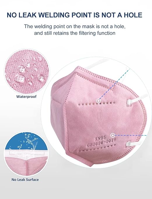 KN95 Face Masks 100 PCS, 5-Ply KN95 Pink Masks,Breathable Protection Masks, Individually Wrapped, Cup Dust Safety Mask
