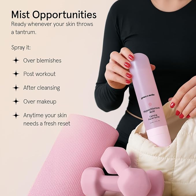 grace & stella Hypochlorous Acid Spray for Face - Acne Spray - Gentle Face Mist to Calm Redness, Flare-Ups, Breakouts, Body Acne, Bacne - Soothing Facial Mist for Sensitive Skin (120ml/4 fl oz)