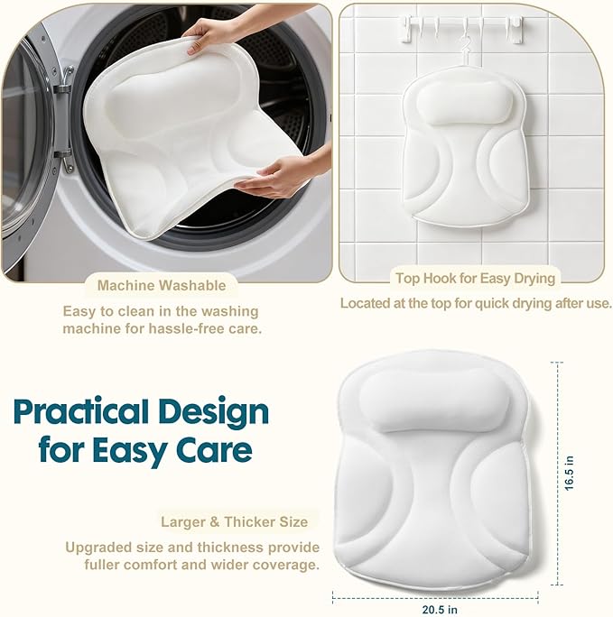 Bath Pillows for Tub, Upgraded 2025 Bathtub Pillow for Head, Neck & Back, Extra Thick Double-Ring Support, Quick-Dry Fabric, Non-Slip Spa Cushion, Ideal Gift