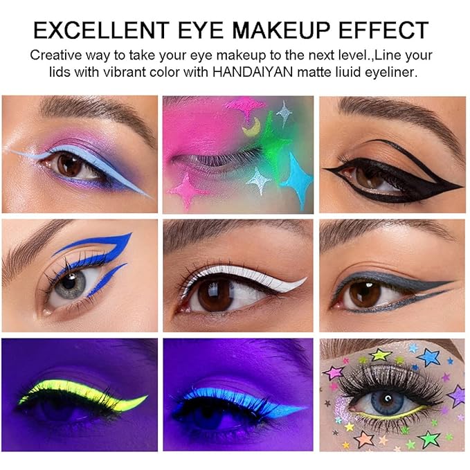 BestLand 12 Colors Matte Liquid Eyeliner Set Colorful UV Neon Eyeliner Pencil Pigmented Waterproof Smudgeproof Long Lasting Eye Liner Xmas Christmas Festival Makeup Gift Kit for Women (Set C)