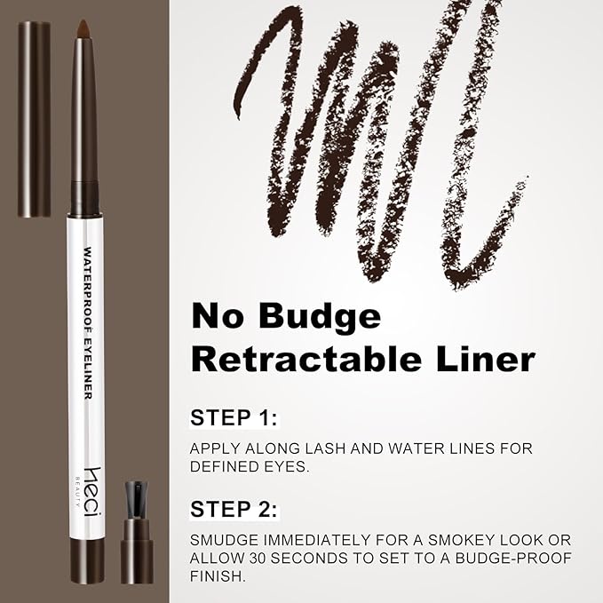 Sharpenable Gel Eyeliner Pencil, Multi-Use Longwear Eyeliner Pencil, Ultra-Smooth Tip Eye Makeup with Up to 24HR Wear, Waterproof & Smudge-Proof - Dark brown