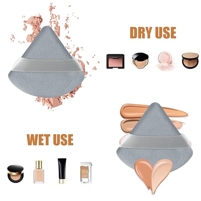 Pimoys 6 Pieces Powder Puff Face Triangle Makeup Blender Sponge Soft Velour Puffs for Loose Powder Setting Powder Cosmetic Foundation Sponge Beauty Makeup Tool, Black and Gray