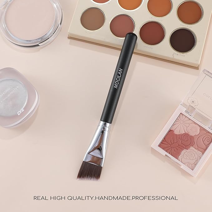 Flat Foundation Makeup Brush Angled Thin for Liquid Cream Foundation Blending,Facial Mask,Primer and Body Painting,Streak-Free Makeup,Buildable Coverage,Vegan Bristles Face Brush, Black