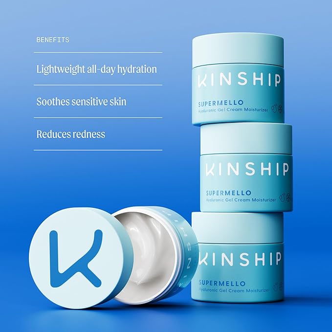 Kinship Supermello Hyaluronic Gel Cream Moisturizer – Hyaluronic Acid Face Lotion – Lightweight + Hydrating – Plump, Smooth + Soothe – Nourish Dry Skin – Rich Daily Use Clean Skin Care (3.3 oz)