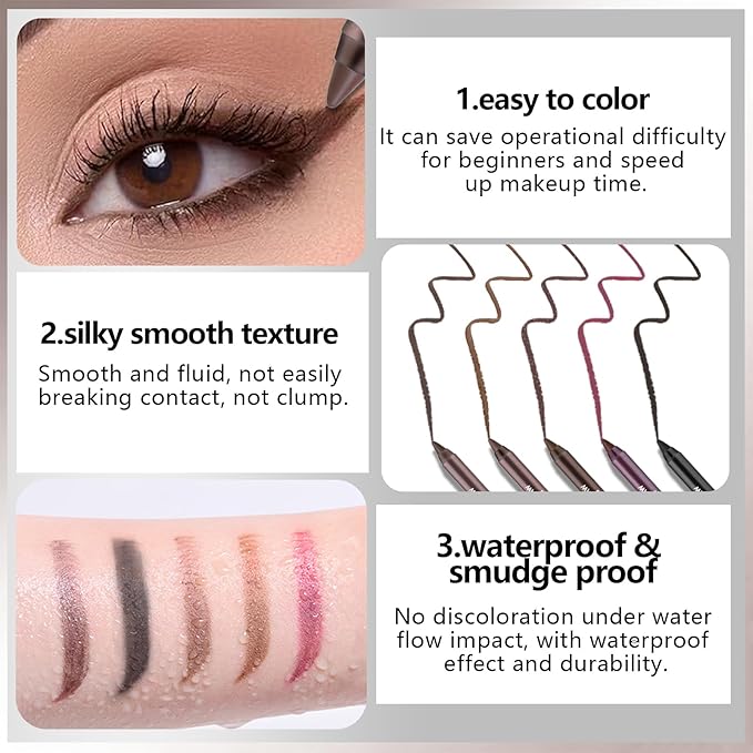 Noerrors 10pcs Brown Black Gel Eyeliner Set, Waterproof Smooth Easy to Color Creamy Eyeliner Pencil for Mature Eye, Long Wear High Pigmented Matte Plum Eye Makeup Pen for Older Women with Sharpener