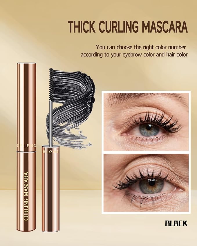 Slim Brush Mascara for Mature Older Women 60 Plus Set,2 Pcs Black Volume and Length Waterproof No Smudge Eyelashes, Lengthening Tube Hypoallergenic Straight Thinning Mascara, for Sensitive Eyes Makeup