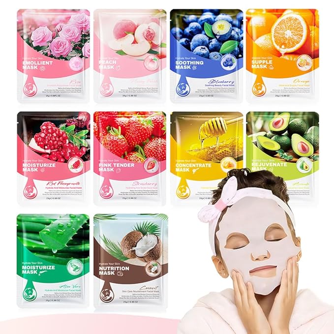 Kaely 10 Pack Variety Face Masks for Kids, Kids Face Mask Spa Day Kit Supplies, Spa Party Favors for Teens Girls Night, Sheet Facial Mask Skincare Gifts Set, Hydrating Soothe for All Skin Types, 01