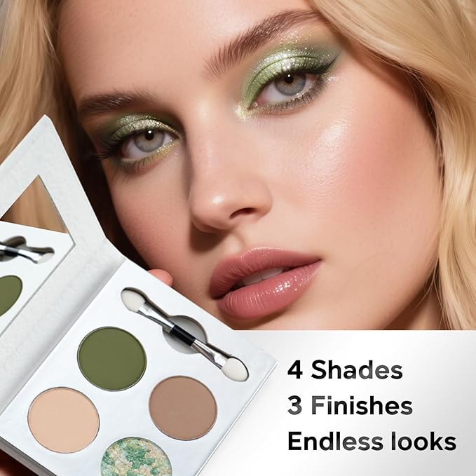 Color Nymph Eye Shadow Palette, Eye Makeup Pallet with Matte & Holographic Glitter Multichrome Finishes, Travel-Friendly Compact with Mirror & Brush, High-Pigment Long-Lasting & Blendable (Olive)