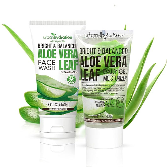 Urban Hydration Aloe Face Wash & Gel Moisturizer Bundle | Hydrating, Acne-Fighting, Lightweight, Smooth Skin | For All Skin Types | Bright & Balanced Skincare Duo | 6oz + 2.5oz