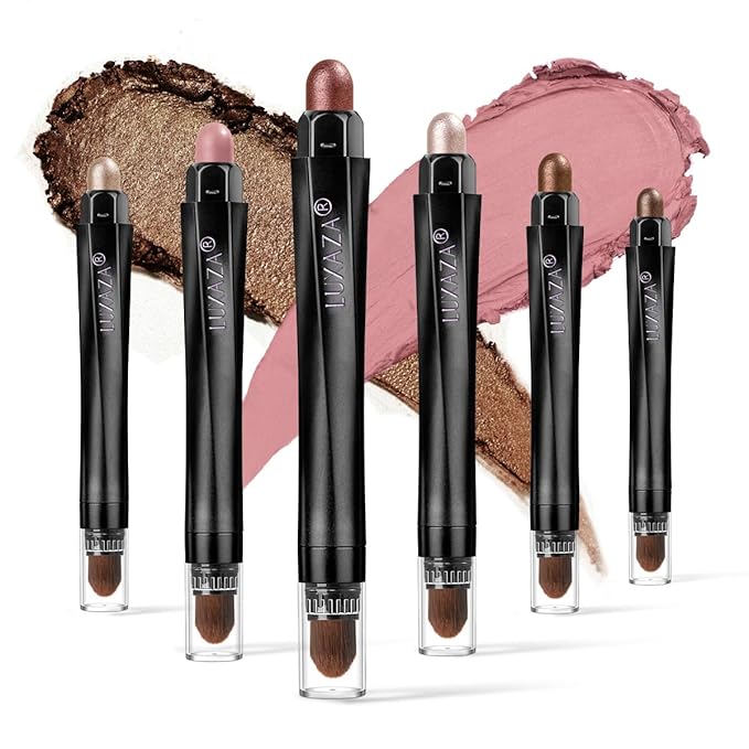 6PCS Eyeshadow Stick Makeup Sets, Crease-Proof Shadow,Metallic And Matte Shimmer Eye Shadow Eye Brightener Stick Pencil Crayon, B01-Pink Brown