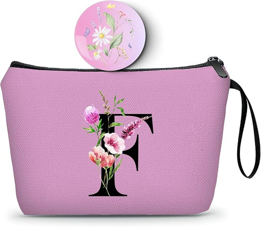 Birthday Thank You Appreciation Monogrammed Gifts for Mom Aunt Teacher Sister Friend Coworkers Bride Bridesmaid Makeup Cosmetic Bag with Mirror Mothers Day Christmas Graduation F