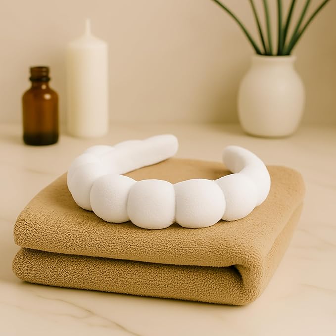 Skincare Headband - Hair band for Washing Face & Makeup Headband for Women - Terry Cloth Hairband for Spa & Skincare Routines - Perfect for Face Wash & Makeup Application (White)