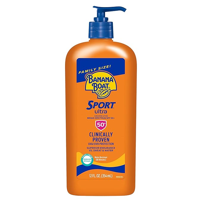 Banana Boat Kids Sport Sunscreen Stick SPF 50 Travel Size 0.5oz & Sport Ultra Sunscreen Lotion SPF 50 Family Size 12oz