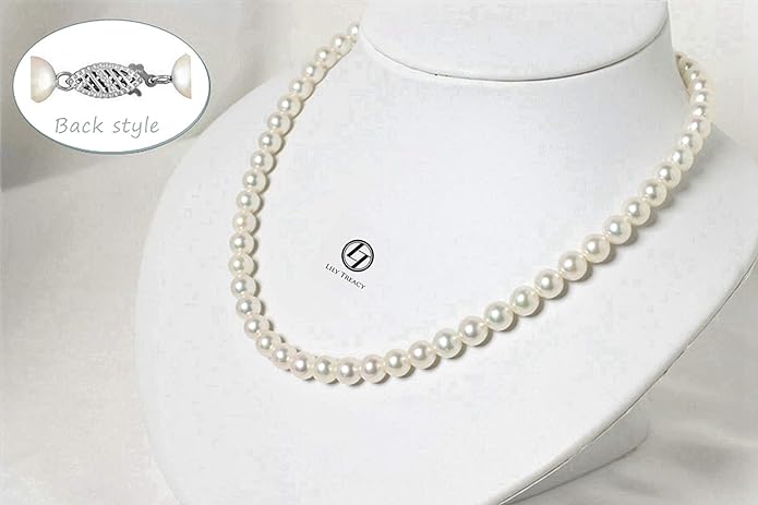 Lily Treacy Japanese Akoya Pearl Necklace Strand 14K gold clasp 18" w/Stud Earrings 18K gold post Set Bridal Gift 7-7.5mm
