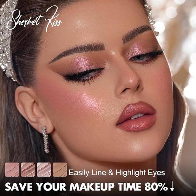 FOCALLURE 4PCS Cream Eyeshadow Stick Sets,Highlighter Eye Shadow Pencil with Crease-proof Formula,Long Lasting Waterproof Eyes Makeup,Sherbet Kiss