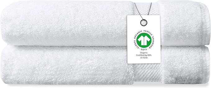 Delara Organic Cotton Luxuriously Plush Hand Towel Pack of 2 | GOTS & OEKO-TEX Certified | Premium Hotel Quality Towels | Feather Touch Technology|650 GSM Long Staple|Soft, Quick Dry & Ultra-Absorbent