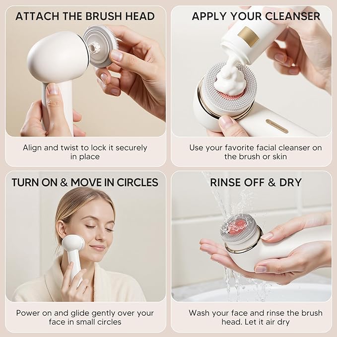 Bidirectional Rotation Facial Cleansing Brush for Women,Rechargeable Waterproof Face Exfoliator Brush for Deep Cleansing,Women Mom Her Christmas Gifts/Stocking Stuffer White