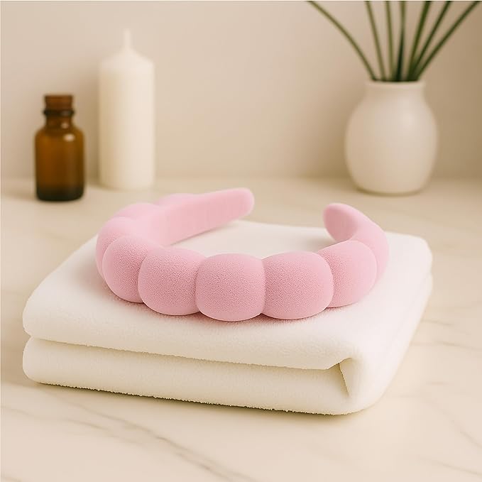 Skincare Headband - Hair band for Washing Face & Makeup Headband for Women - Terry Cloth Hairband for Spa & Skincare Routines - Perfect for Face Wash & Makeup Application (Pastel Pink)