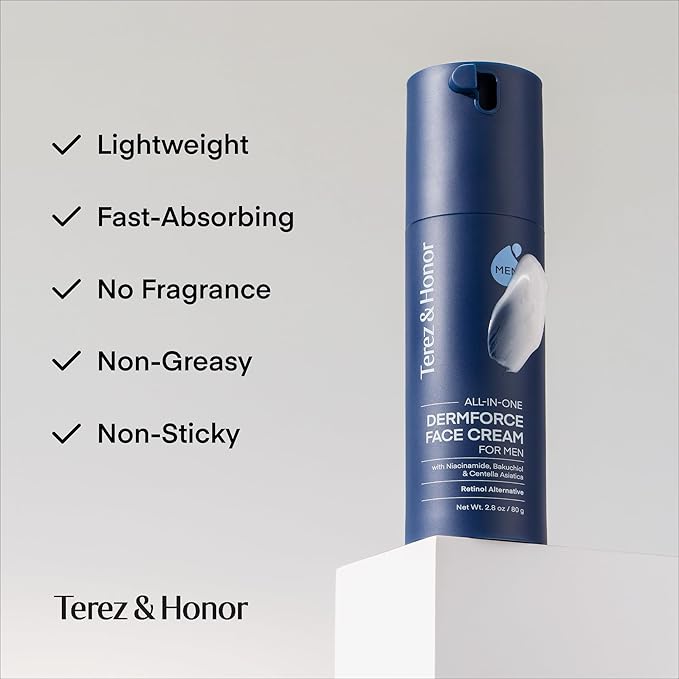 TEREZ & HONOR 6-In-1 Face Cream for Men: Korean Dermforce Anti-Aging Moisturizer Cream with Niacinamide & Bakuchiol - Reduces Wrinkles, Dark Spots, Eye Bags & Puffiness - K-Beauty Skincare 2.8oz