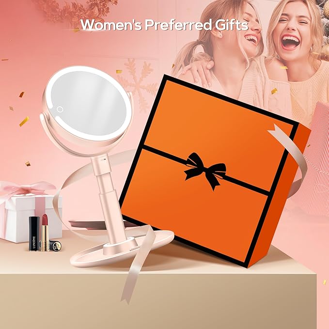 B Beauty Planet Makeup Mirror with Lights, Lighted Magnifying Mirror 30X with 3 Lighting and Adjustable Brightness, 2-Sided Height Adjustable Vanity Mirror for Bathroom, Gifts for Women Pink