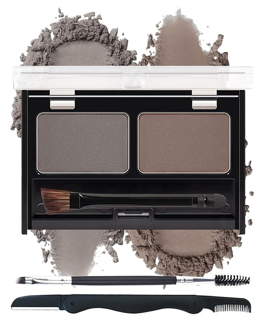 Eyebrow Powder Kit-Waterproof Two Colors Brow Powder Tinted Palette Long Lasting Up to 16H,Taupe/Brown Brow Filler Defined&Sculpt Natural Eyebrow Makeup for Sparse Brow with Brow Brush&Razor-02
