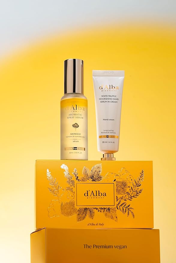 d'alba Piedmont White Truffle Vegan Gift Set, First Aromatic Spray Serum and Hand Serum&Cream, Hydrate & Nourish Duo Gift Set, Face & Hand Moisturizer Set