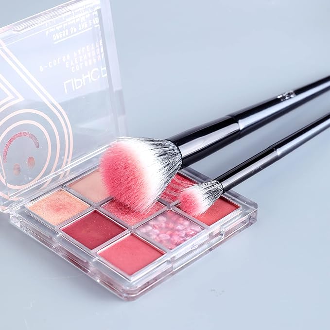 MSQ Stipple Blush Brushes, 2PCS Duo Fiber Stippling Brush Flat Top Double Stipple Makeup Brush, Great for Blending, Highlight, Blush,Contour, Cream, Foundation,Smooth & Natural (Black Stipple)