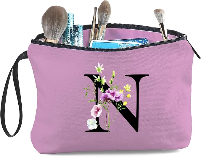 Appreciation Initial Monogram Gifts for Sisters from Sister Employees Team Bride Womens Unique Mom Personalized Makeup Cosmetic Bag with Mirror Mothers Day Christmas Graduation N