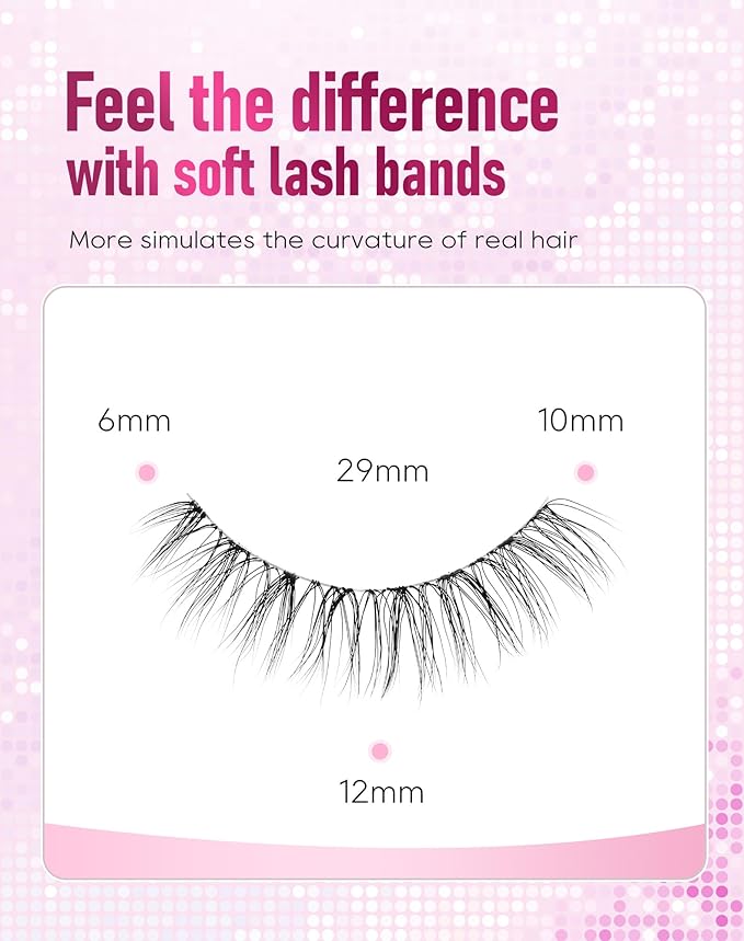 Frihappy Natural Lashes Short Lashes Fake Lashes Natural Look Eyelashes Wispy Natural Lashes Clear Band Lashes FRH-11