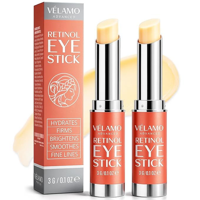 VELAMO ADVANCED Retinol Eye Stick: Retinol Under Eye Cream for Dark Circles and Puffiness with 1% Bakuchiol - Anti Aging Balm Stick Reduces Fine Lines Wrinkles Under Eye Bags in 4-8 Weeks - 2 Packs