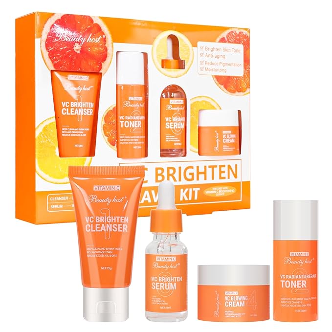 4 Pieces Vitamin C Facial Skin Care Set Gift Set Travel Size Kit,Skin Refreshing, Nourishing, Visibly Improve Tone, Enhance Radiance, Gift Set Travel Size Kit