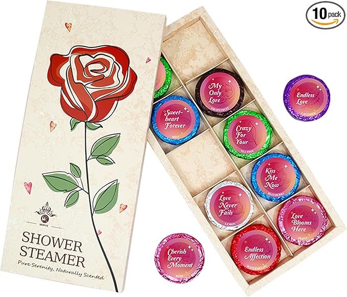 10 Rose Scented Shower Steamers - Luxury Aromatherapy Gift Set for Girls, Wife & Mom,Christmas Stocking Stuffers Gifts for Teen Girls, White Elephant Gifts for Her, Birthday Gifts for Women