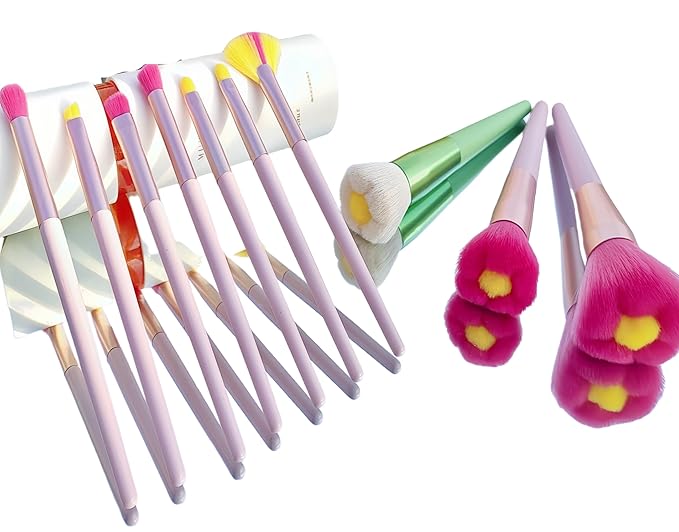 Beautiful Makeup Brush Set for Girls, 10pcs Kawaii Fan Cute Daisy Flower Red Makeup Brushes Kit of Powder Blush Eye Shadow Brush for Teens Women Girls
