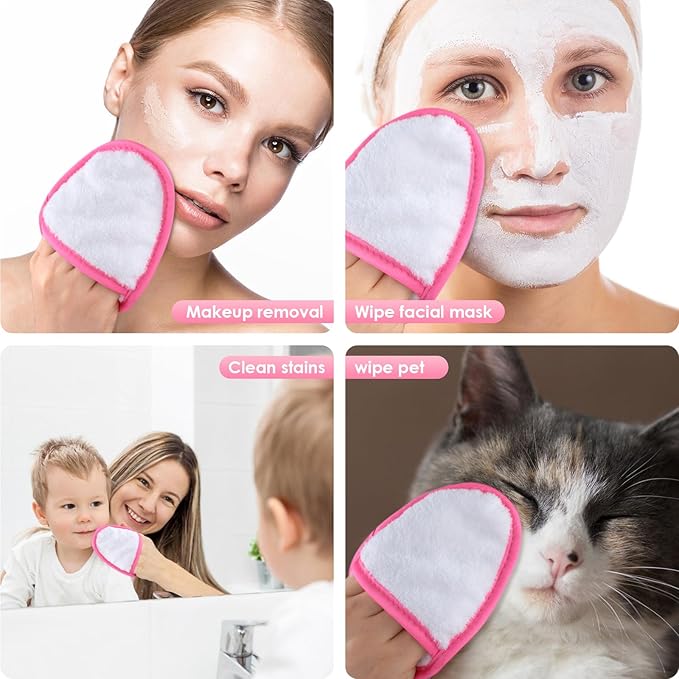 SINLAND Reusable Makeup Remover Pads For Face,Eye,Lips Microfiber Gentle Facial Cleansing Cloths for All Skin Types Friendly for Makeup Remover With Laundry Bag 5.1inchx3.93inch White Pack of 6