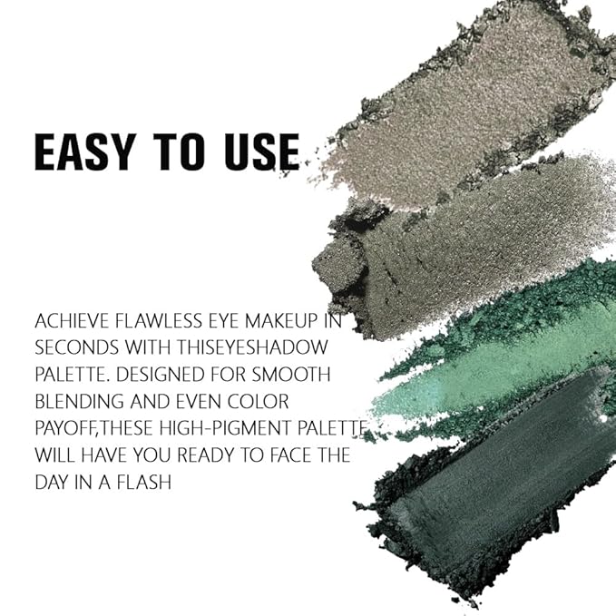 evpct Eyeshadow Quad Palette, Cyan Festival Forest Dark Green Glitter Shimmer Metallic Matte High Pigment Mini Eye Shadow Palette Makeup for older Women, Smudge Proof Vegan Cruelty-free, Green Series