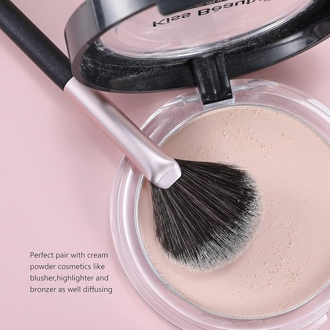 Small Fan Blush Brush for Cheeks & Face Highlighting Soft Vegan Synthetic Bristles Professional Makeup Brush for Powder Cream Blending Buffing Highlighter Eyeshadow Applicator