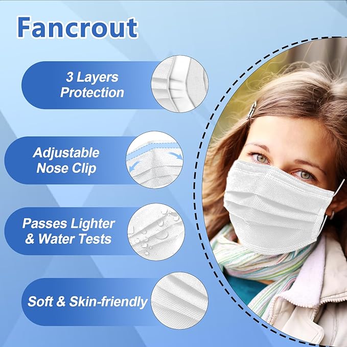 100Pcs 5 Color Disposable Face Mask, 3 Ply Breathable Masks with Soft Elastic Ear loops