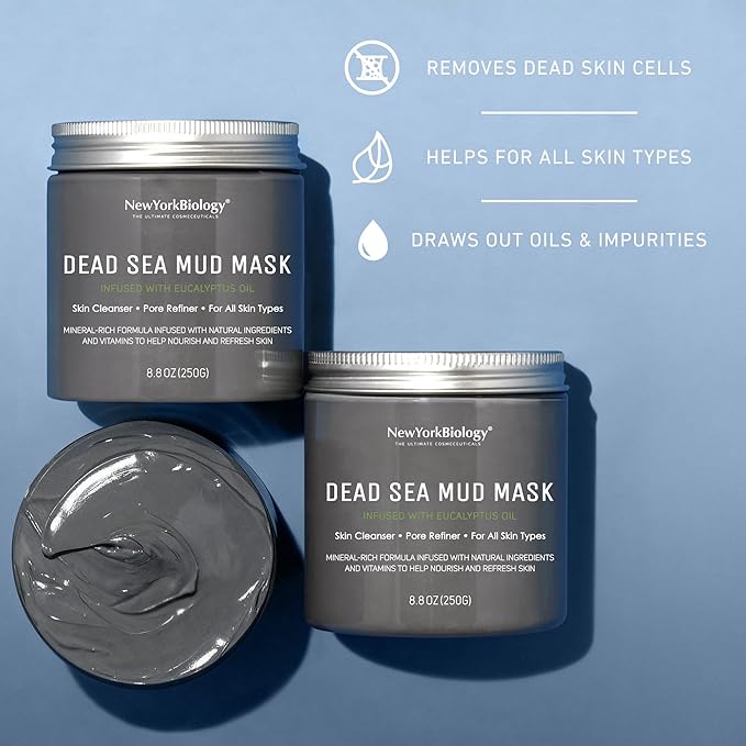 New York Biology Dead Sea Mud Mask for Face and Body | with Eucalyptus | Spa Quality Pore Refiner for Oily Skin | Natural Skincare for Women & Men | Tighten Skin for A Healthier Complexion | 8.8 oz