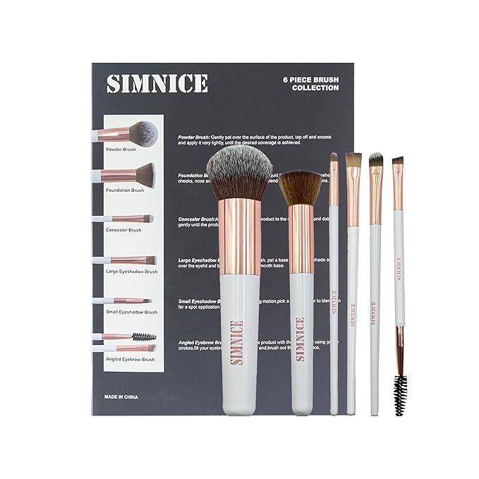 Simnice Professional Makeup Brush Set — 6Pcs Foundation Concealer Eye Shadows Makeup Brushes,Eyebrow Power Make Up Brush Kit,Travel Cosmetics Face Makeup Brushes For Women