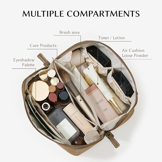 EACHY Travel Makeup Bag,Large Capacity Cosmetic Bags for Women,Waterproof Portable Pouch Open Flat Toiletry Bag Pattern Makeup Bag